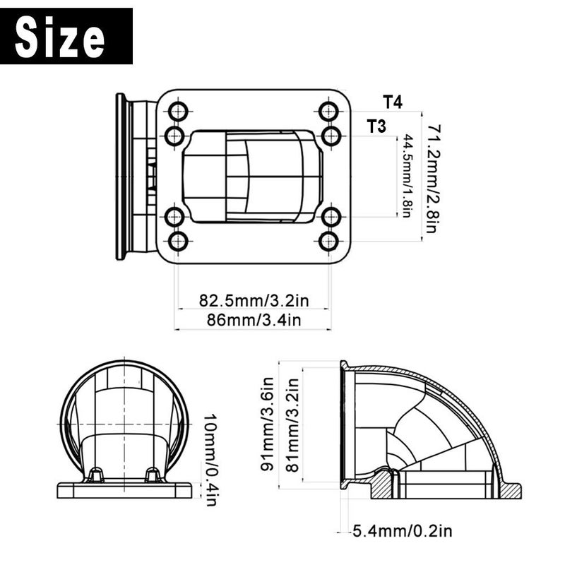 SPELAB 3.0" V-Band Cast Turbo Elbow Downpipe Adapter 304 Stainless Steel for T3 T4 Flange Turbocharge (1) - Image 1